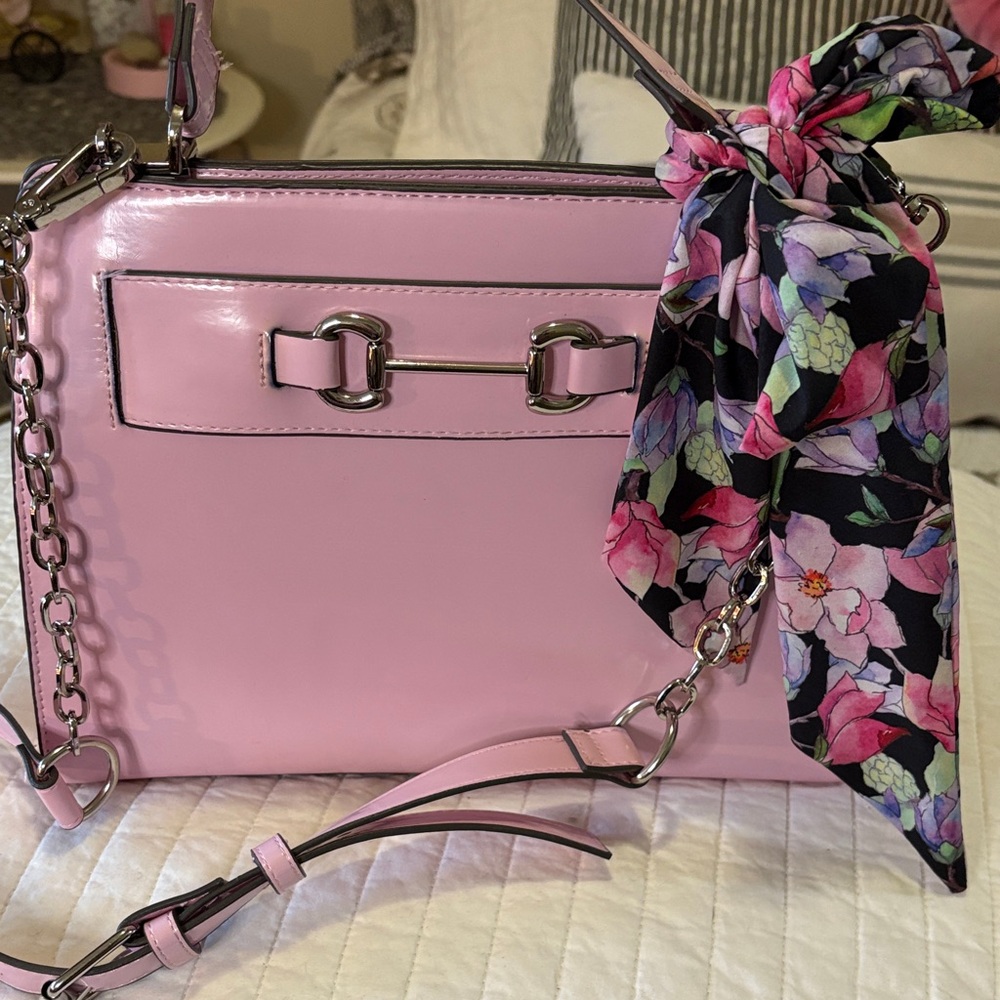Pink Crossbody & Satchel Handbag with Floral Scarf by Steve Madden